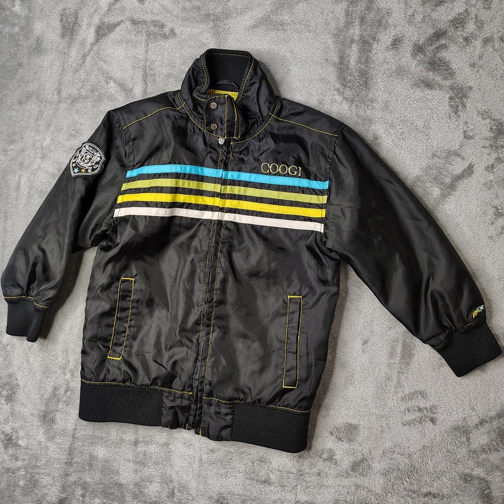 Coogi Striped Windbreaker Jacket Kids‎ 4T Black Multi Full Zip Lightweight Patch